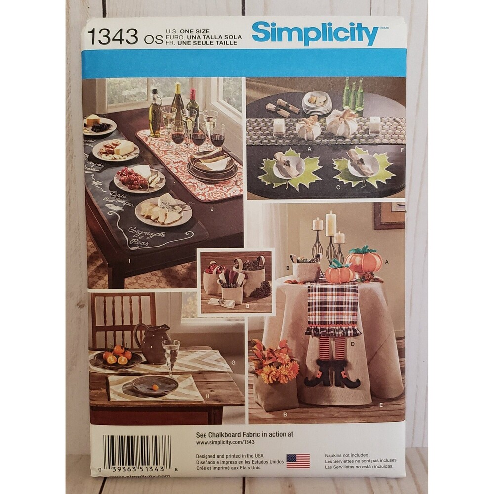Simplicity 1343 Sewing Pattern Table Accessories Stuffed Pumpkins Fabric Baskets